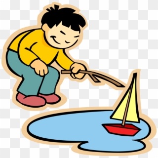 Vector Illustration Of Primary Or Elementary School - Boy Playing With A Boat Clipart - Png Download