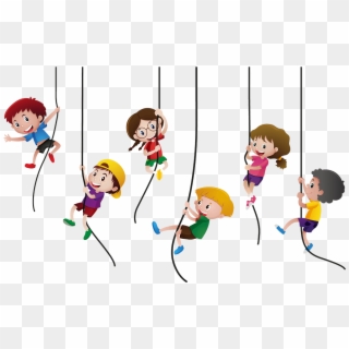 Kids Climbing Up Rope - Climbing Rope Clipart - Png Download