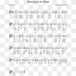 Blowing In The Wind Sheet Music Composed By Bob Dylan, - Sheet Music Clipart