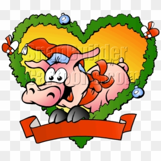 Christmas Fraim Pig Heart Shaped Wreath Mascot Logo - Новогодние Картинки Со Свиньей Clipart