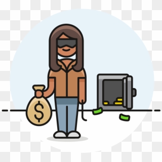 04 Thief Stealing Safe Female African American - Cartoon Clipart
