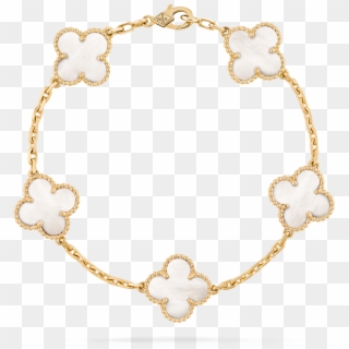 Vintage Alhambra Bracelet, 5 Motifs, - Vca Alhambra Mother Of Pearl Diamond Bracelet Clipart