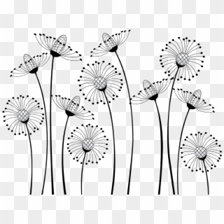 Drawing Dandelion Cartoon - White Shower Curtain With Black Flowers Clipart