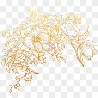 Euclidean Painted Golden Flowers Line Art Flora - Gold Flower Vector Png Clipart