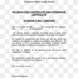No Objection Letter For Employee Mitocadorcoreano - No Objection Certificate For Job Clipart