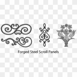 Wrought Iron Scrolls Forged Steel Scroll Panels Wide - Monochrome Clipart