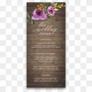 Rustic Wood Watercolor Floral Purple Wedding Menu - Pansy Clipart