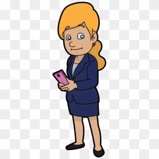 Cartoon Business Woman Holding A Smartphone - Cartoon Clipart