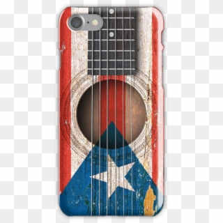 Old Vintage Acoustic Guitar With Puerto Rican Flag - Acoustic Guitar Clipart