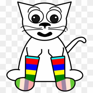Cat In Rainbow Socks Black White Line Art 555px 67 - Silly Sock Clip Art - Png Download