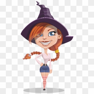 A Female Witch Cartoon Character With A Long Braid - Female Short Cartoon Character Clipart