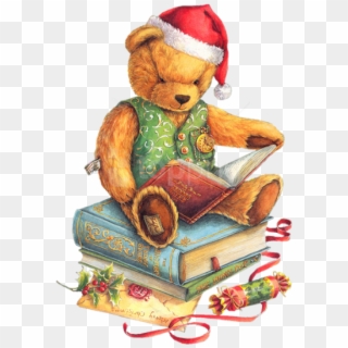 Free Png Christmas Teddy Bear With Santa Hat And Books - Christmas Clipart With Books Transparent Png