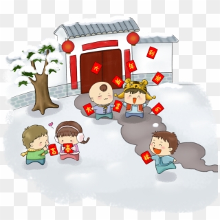 Chinese New Year Gate Red Envelope Snow Png And Psd - Cartoon Clipart