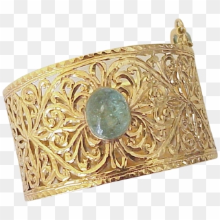 18k Gold Wide Filigree Bangle Bracelet Emerald Cabochon - Brass Clipart