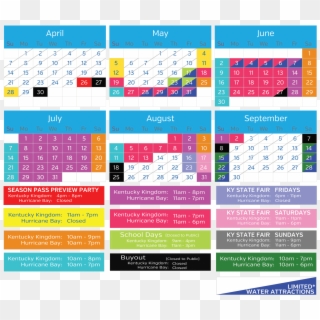 *designates That Some Water Attractions May Be Closed - Kentucky Kingdom 2019 Schedule Clipart