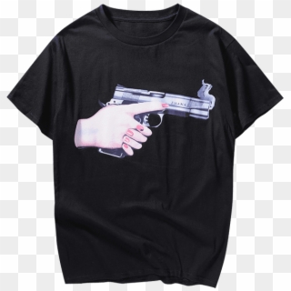 Wholesale Hands Hold Gun Print Short Sleeve T-shirt - T-shirt Clipart