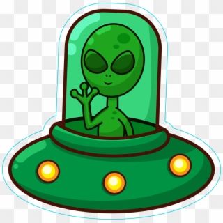 Alien In Spaceship Cartoon Sticker - Alien In Spaceship Clipart
