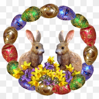 Easter, Rabbits, Flowers - Easter Clipart