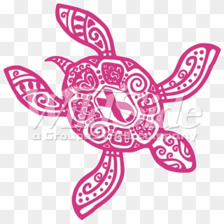 Pink Turtle With Pink Ribbon - Breast Cancer Turtle Tattoo Clipart