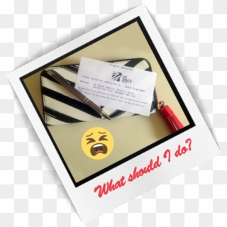 A Polaroid Frame Shows A Striped Purse, A Pen And A - Diploma Clipart