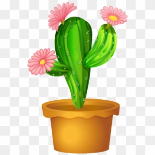 Flowerpots Clipart Cactus Pot - Cactus With Flower Cartoon - Png Download