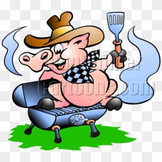 Pig On Open Grill - Pig Getting Roasted Cartoon Clipart