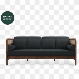Crockford Sofa In Walnut Wood, Ratan And Black Linen - Studio Couch Clipart