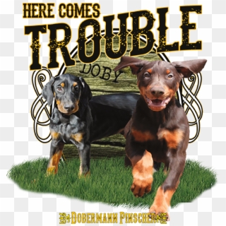 Here Comes Trouble Doberman - Dachshund Clipart