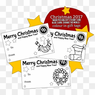 🎄 Steemit Colour In Gift Tags "made Possible By Steemit - Cartoon Clipart