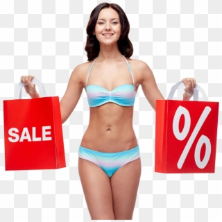 Happy Woman In Bikini With Shopping Bags - Happy Woman Bikini Png Clipart