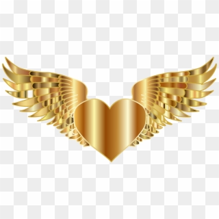 Golden Flying Heart Transparent Download - Gold Heart With Wings Clipart