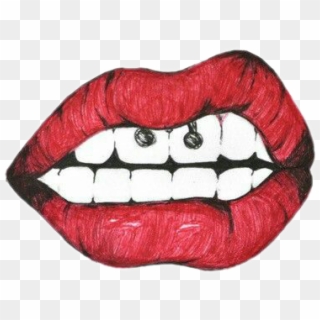 #lips#pearcing #lipstick #tumblr #cool #red #png #edit - Drawings Of Lips With Piercings Clipart