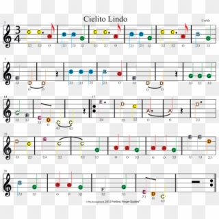 Color Coded Easy Violin Sheet Music For Cielito Lindo - Sheet Music Notes Chart Clipart