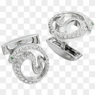 Serpent Shaped White Gold Cufflinks, Set With Of Diamonds - Platinum Clipart