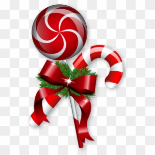 Christmas Lollipop And Sugar Cane With A Red Bow On - Christmas Lollipop Clipart - Png Download