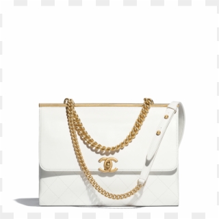 Flap Bag, Lambskin & Gold Tone Metal White - White Chanel Bag Png Clipart