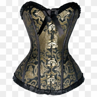 Vc1404 Ladies Brocade Corset Black With Purple And - Corset Gold Clipart