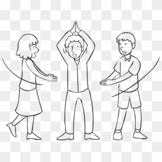 Back Three People Playing Fun Circle Game Called Wah - Line Art Clipart