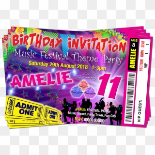 Music Festival Theme, Ticket Style, Pink Birthday Party - Festival Themed Birthday Party Invite Clipart