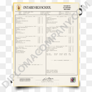 Fake Canada High School Transcripts, Fake High School - Us High School Certificate Clipart