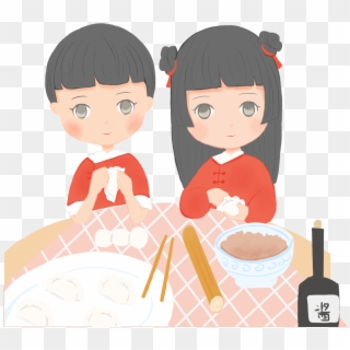 Boy Festive Spring Festival Eating Dumplings Sauce - Cartoon Clipart