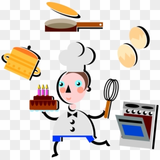 Vector Illustration Of Pastry Chef Bakes Birthday Cake Clipart