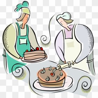 Vector Illustration Of Pastry Chef Decorating Cake - Concepto De Proyectos Productivos Clipart