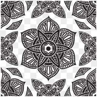 Floral Mandala Black And White Wallpaper - Motif Clipart