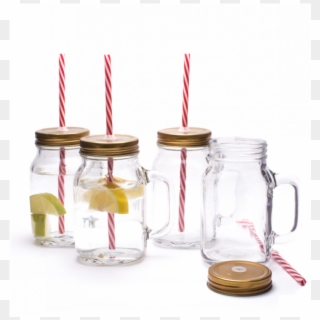 Mason Jar Pint Drinking Glasses With Lid And Straw - Jar Clipart