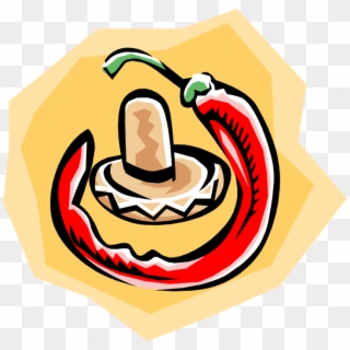 Vector Illustration Of Mexican Sombrero With Hot Chili - Illustration Clipart