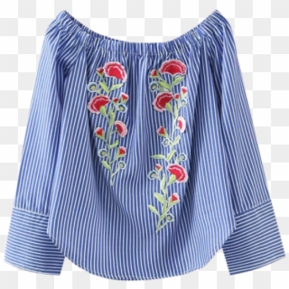 Fancy Embroidered Off Shoulder Striped Blouse - Off Shoulder Striped Shirt Clipart