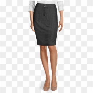 Grey Striped Wool Pencil Skirt-view Front - Business Attire For Women Clipart