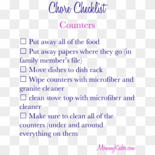 Mommy Kudos Kids Chore Checklist- Counters - Similarities Java And C++ Clipart