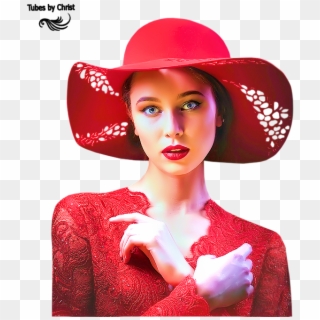 Femme Au Chapeau Rouge - Tube Femme En Rouge Png Clipart